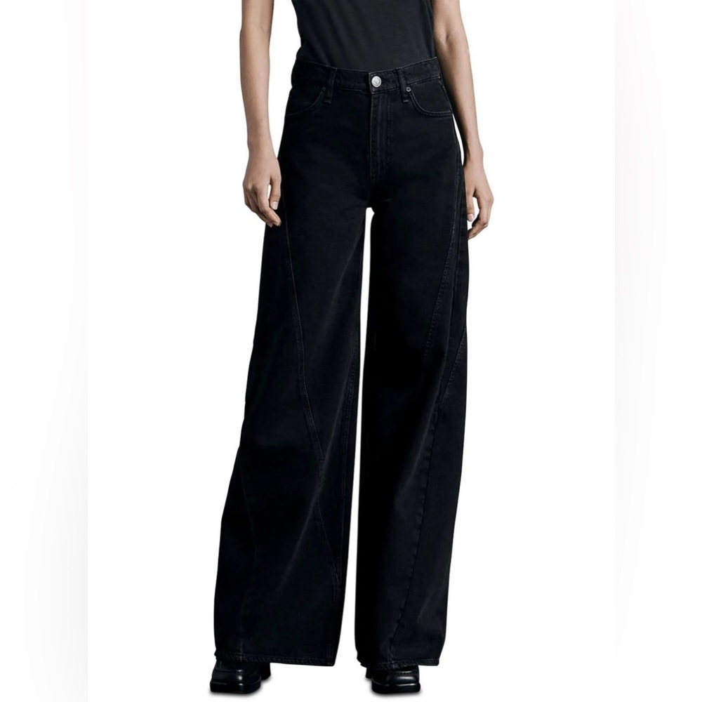 Rag and Bone Sofie Highland High Waisted Wide Leg Flared Jean 27 black wash